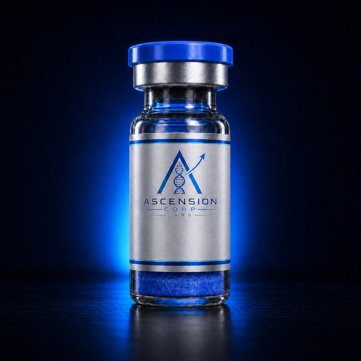Ascension Corp Labs silver GHK-Cu 50 mg laboratory vial containing blue lyophilized powder